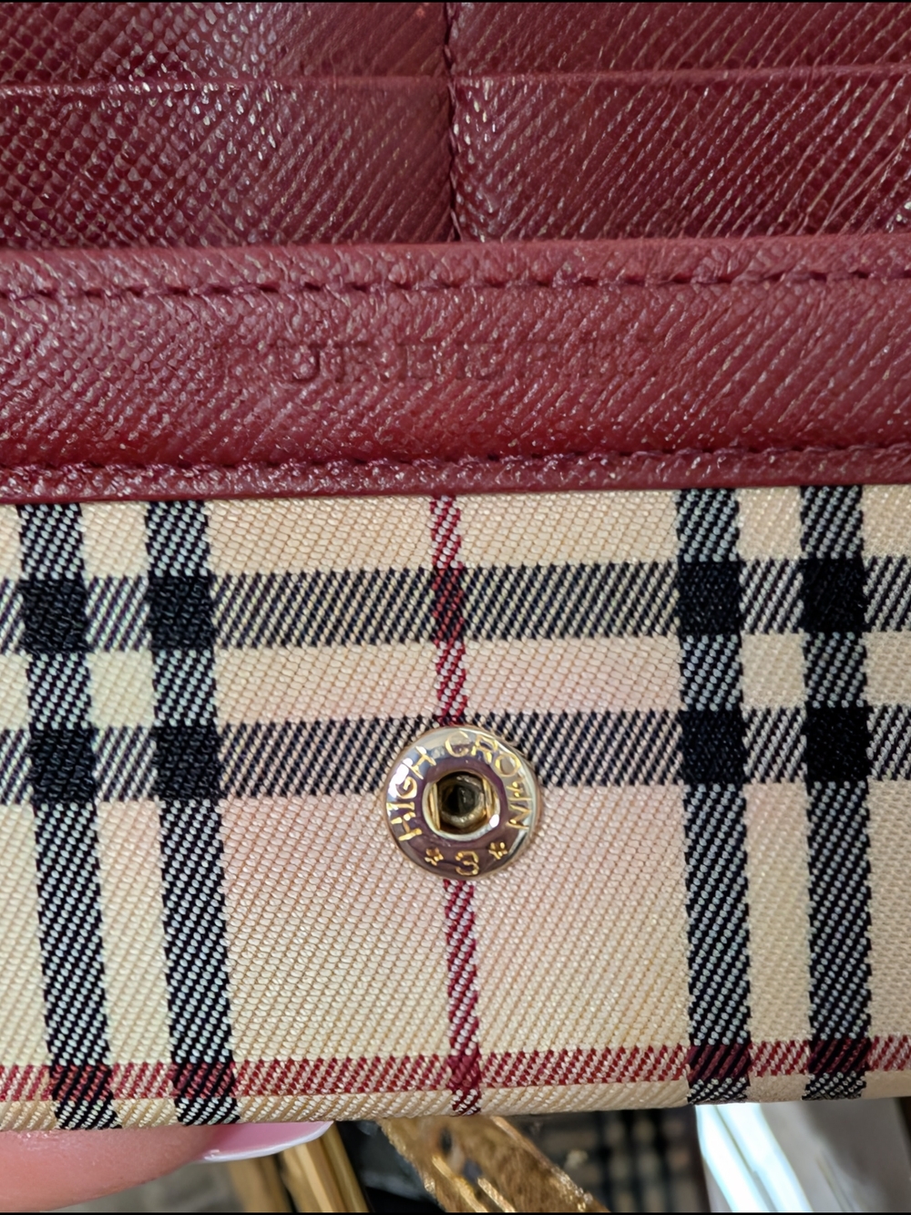 Burberry Beige Vintage Check Wallet with Burgundy Leather Trim - Picture 7 of 10